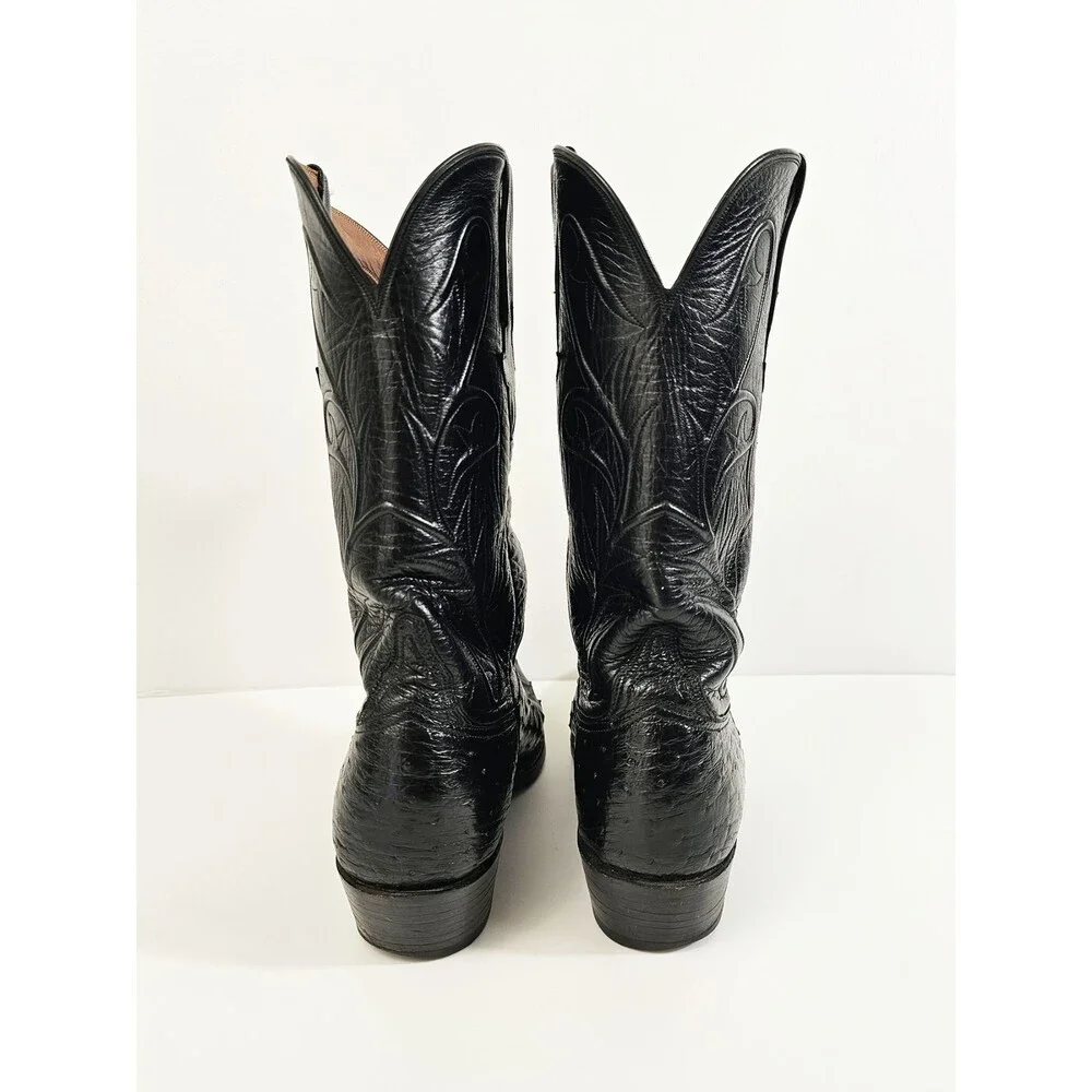 Lucchese 8.5 D Black Full Quil Ostrich Leather Cowboy Boots Proto Type Limited